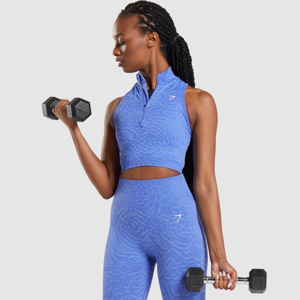 Gymshark Adapt Animal Seamless Crop 1/2 Zip Top & Bike Shorts Matching Set Large